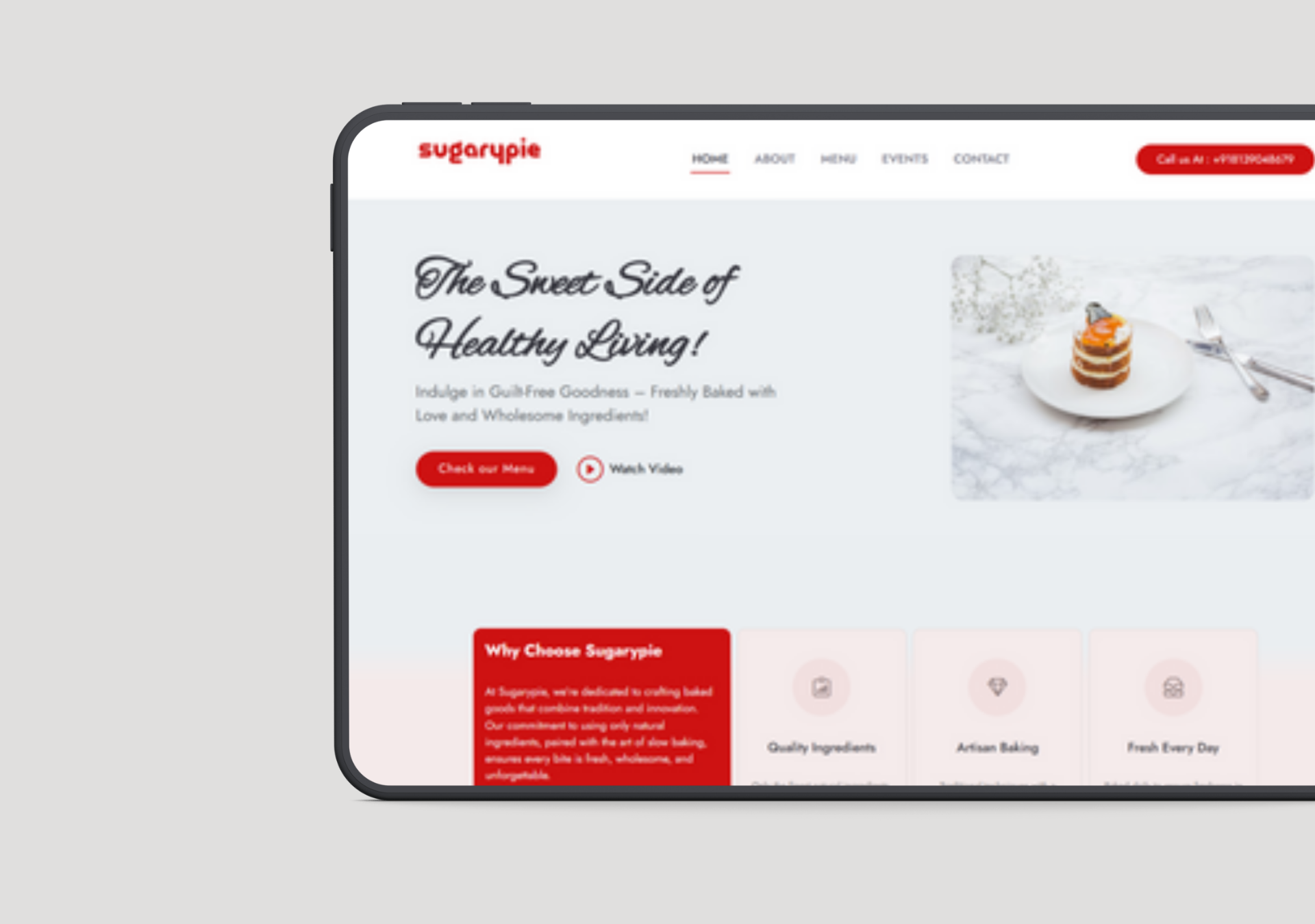 Sugarypie bakery website by Ornabyte, responsive site for Kottayam-based bakery